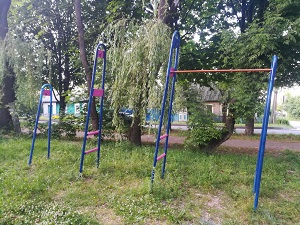 Покраска спортивного инвентаря на придомовой территории около МКД по улице Докучаева 19
